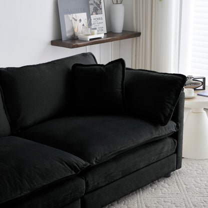 Black Chenille Ottoman Footrest to Combine with Sofa Seating for Living Room