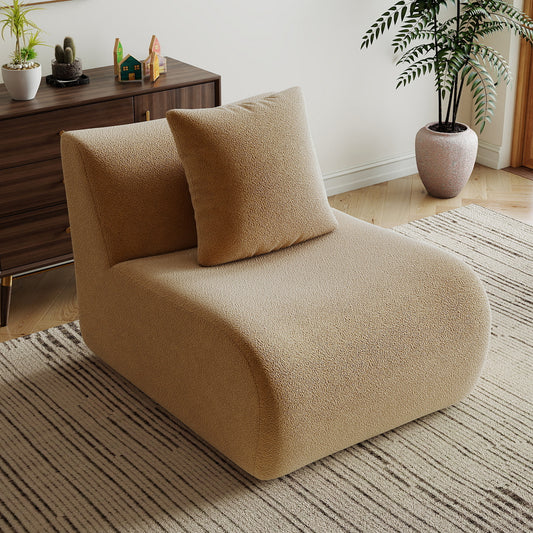 Armless Sofa W/Pillow Teddy Fabric-Camel