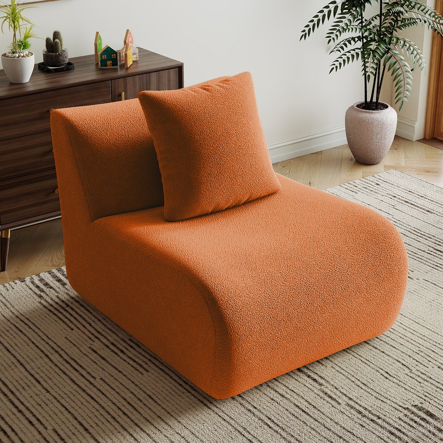 Armless Sofa W/Pillow Teddy Fabric-Orange