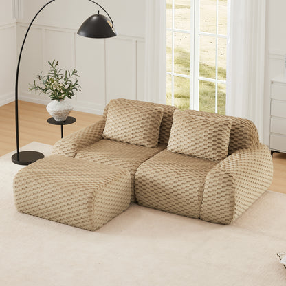 82" Modern L-Shaped Modular Sectional Sofa for Living Room,Flannelette Fabric,Oversized 2-Seater Couch,boneless sofa ,Movable Ottoman,Buckle connection,Anti-slip Design,No Assembly,Light Camel