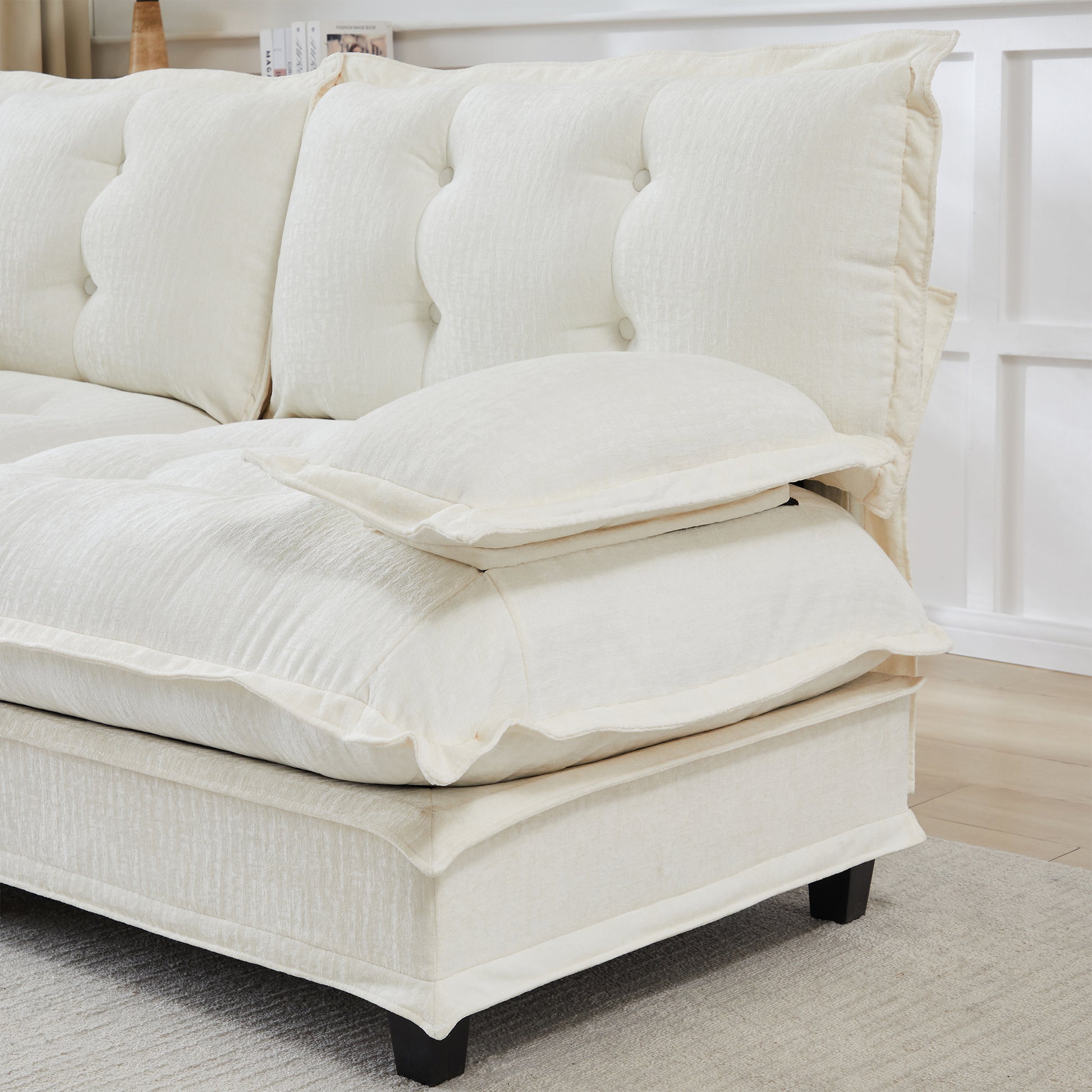 Beige Chenille Modular Sofa - 1 Seat, Flexible Design for Living Room