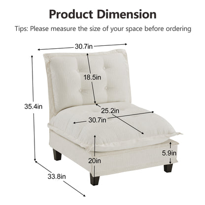 73 Armless Sofa - Beige Chenille, 1 Seat for Living Room