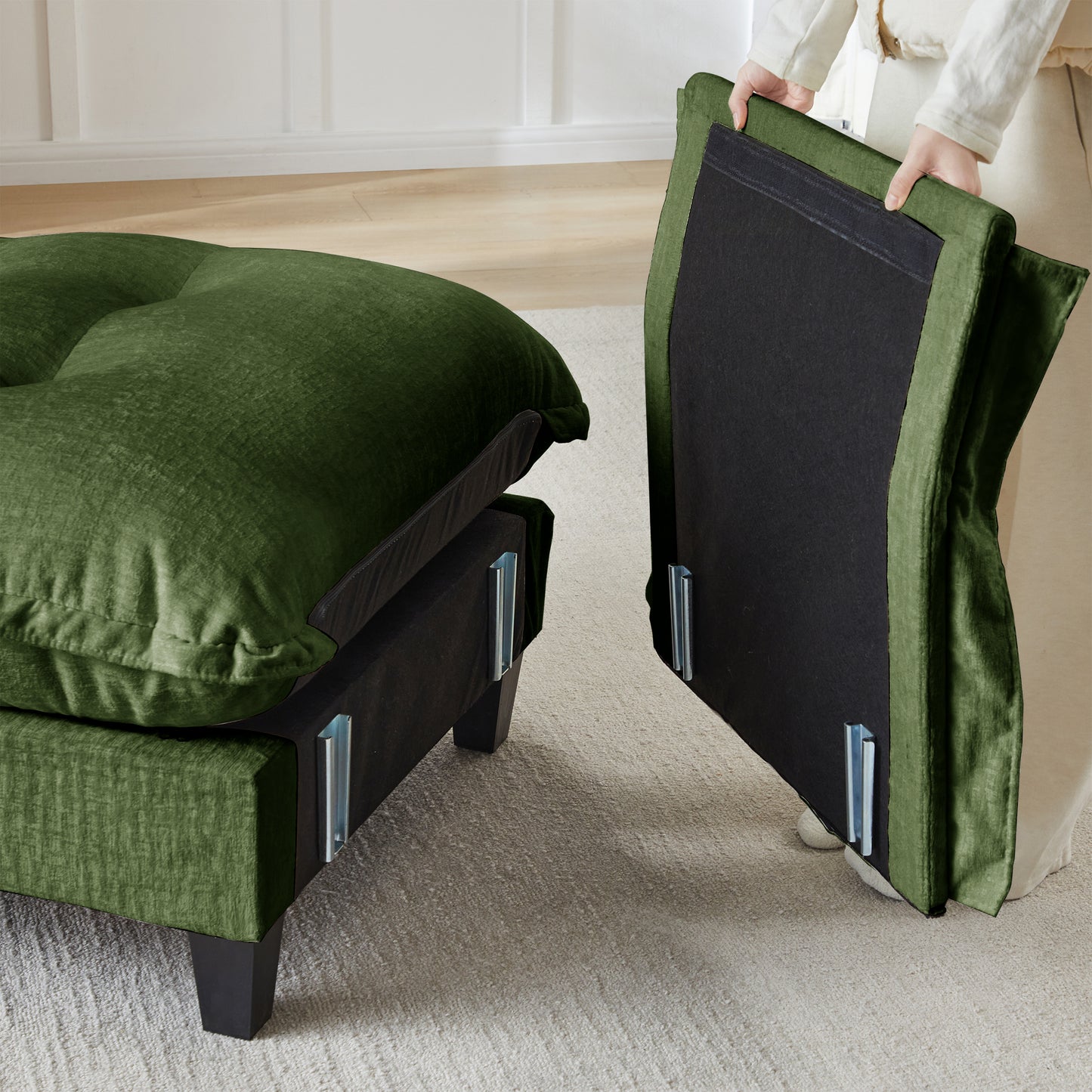 Green Chenille 3-Seat Sofa - 38.58" L for Living Room