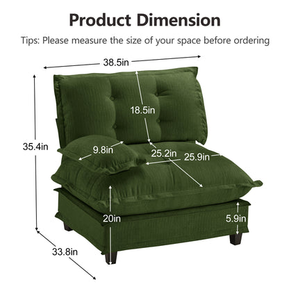 Green Chenille 3-Seat Sofa - 38.58" L for Living Room