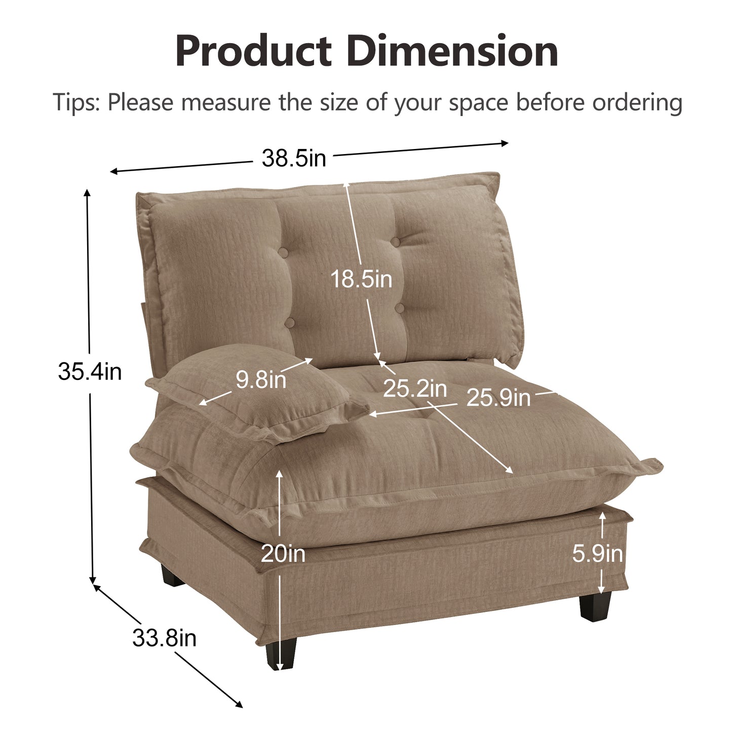 Light Brown Modular Chenille Sofa with High-Density Foam Seating for Living Room