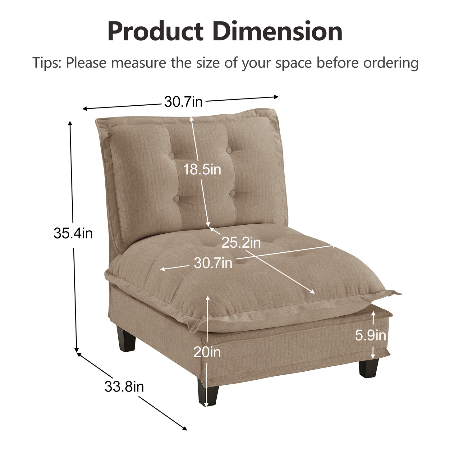 Light Brown Chenille 3-Seat Sofa - Modular Design