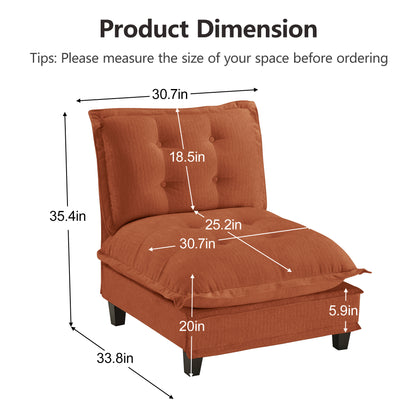 Orange Chenille Armless Sofa - 1 Seat, Modular Design for Living Room