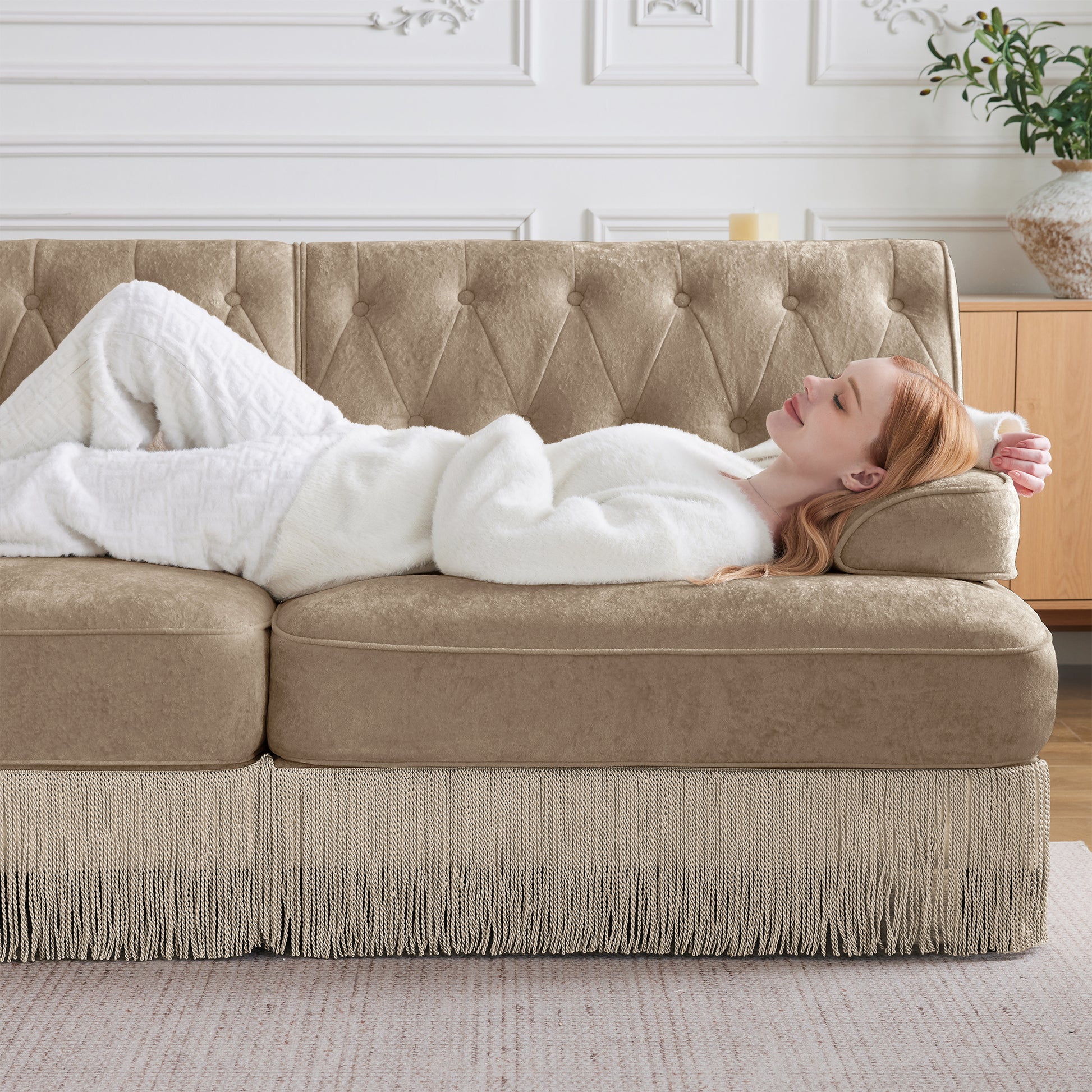Camel Velvet Modular Sofa - 1 Seat, Plush Comfort for Living Room