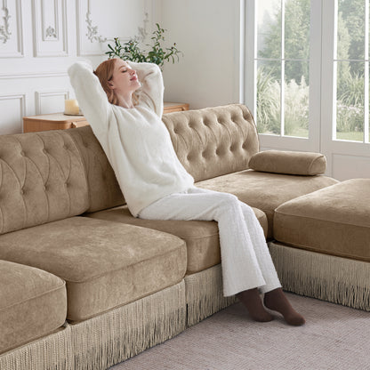 Camel Velvet Modular Sofa - 1 Seat, Plush Comfort for Living Room