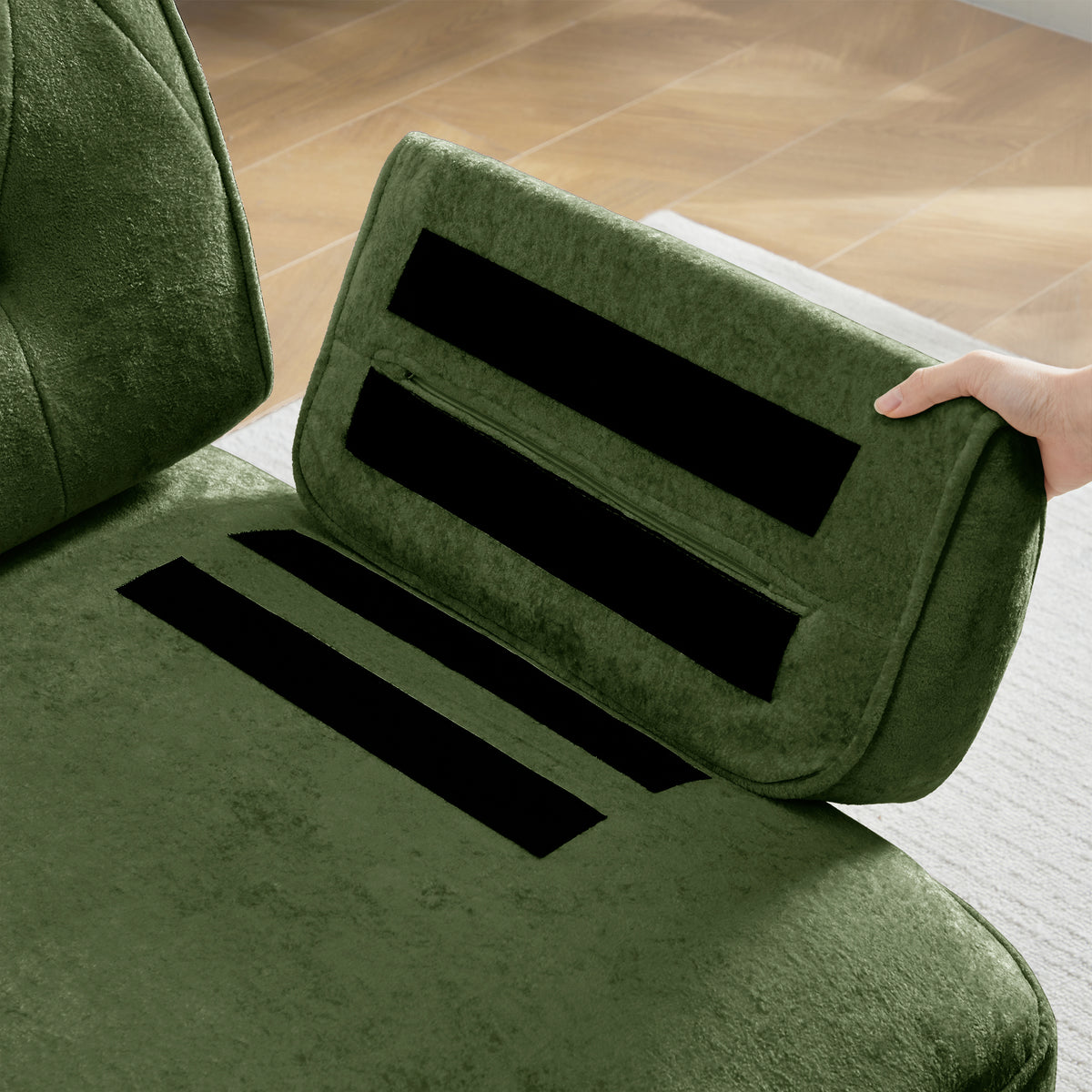 Green Velvet Modular Sofa - 1 Seat Armless Design for Living Room