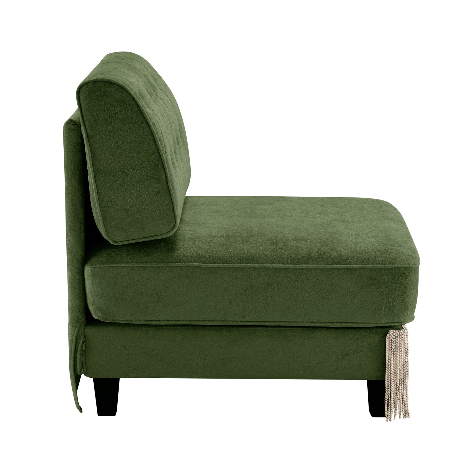Green Velvet Modular Sofa - 1 Seat Armless Design for Living Room