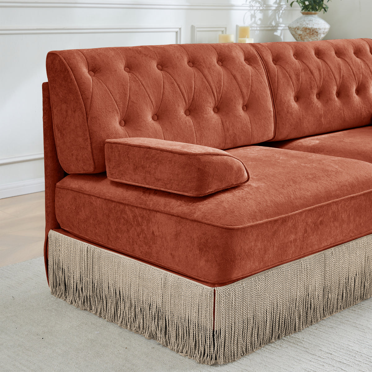 Red Brown Velvet Modular Sofa - 1 Seat