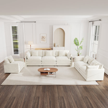 6 Seat White Chenille Sofa Set - Large Sectional Sofa