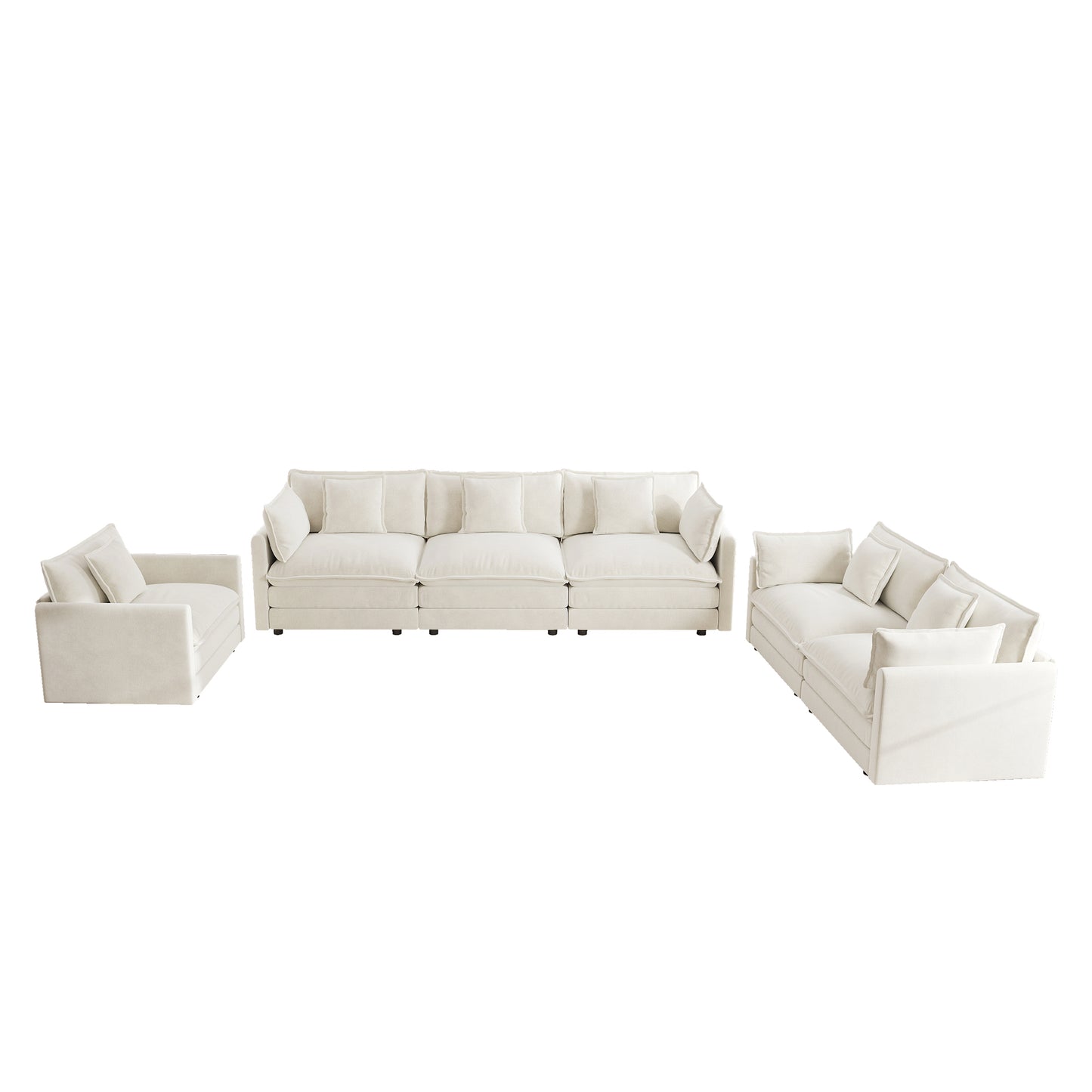6 Seat White Chenille Sofa Set - Large Sectional Sofa