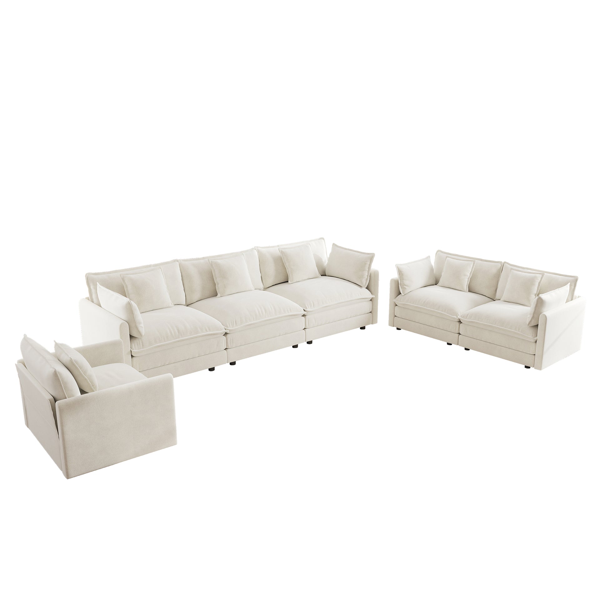 6 Seat White Chenille Sofa Set - Large Sectional Sofa