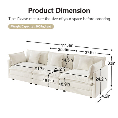 6 Seat White Chenille Sofa Set - Large Sectional Sofa