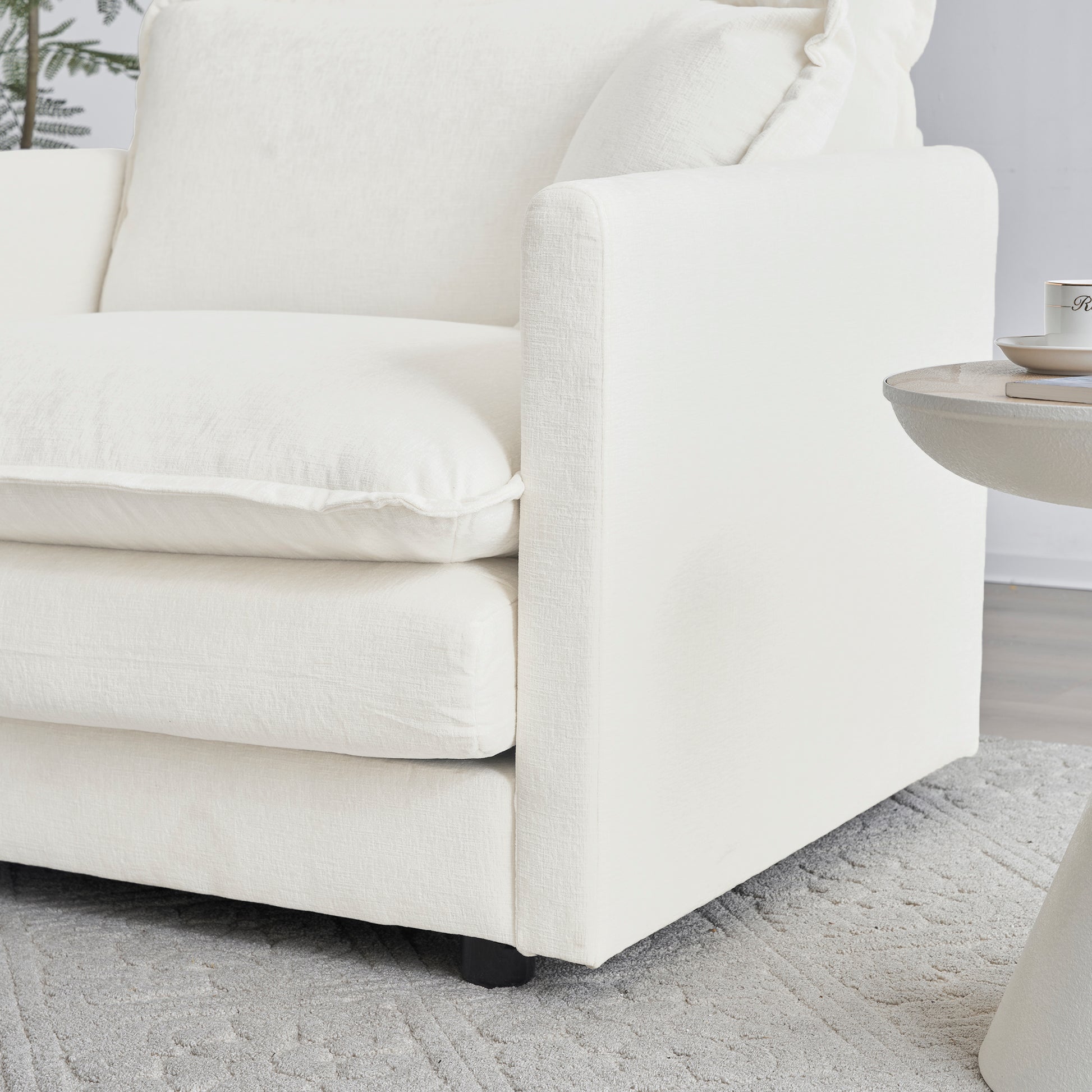 6 Seat White Chenille Sofa Set - Large Sectional Sofa