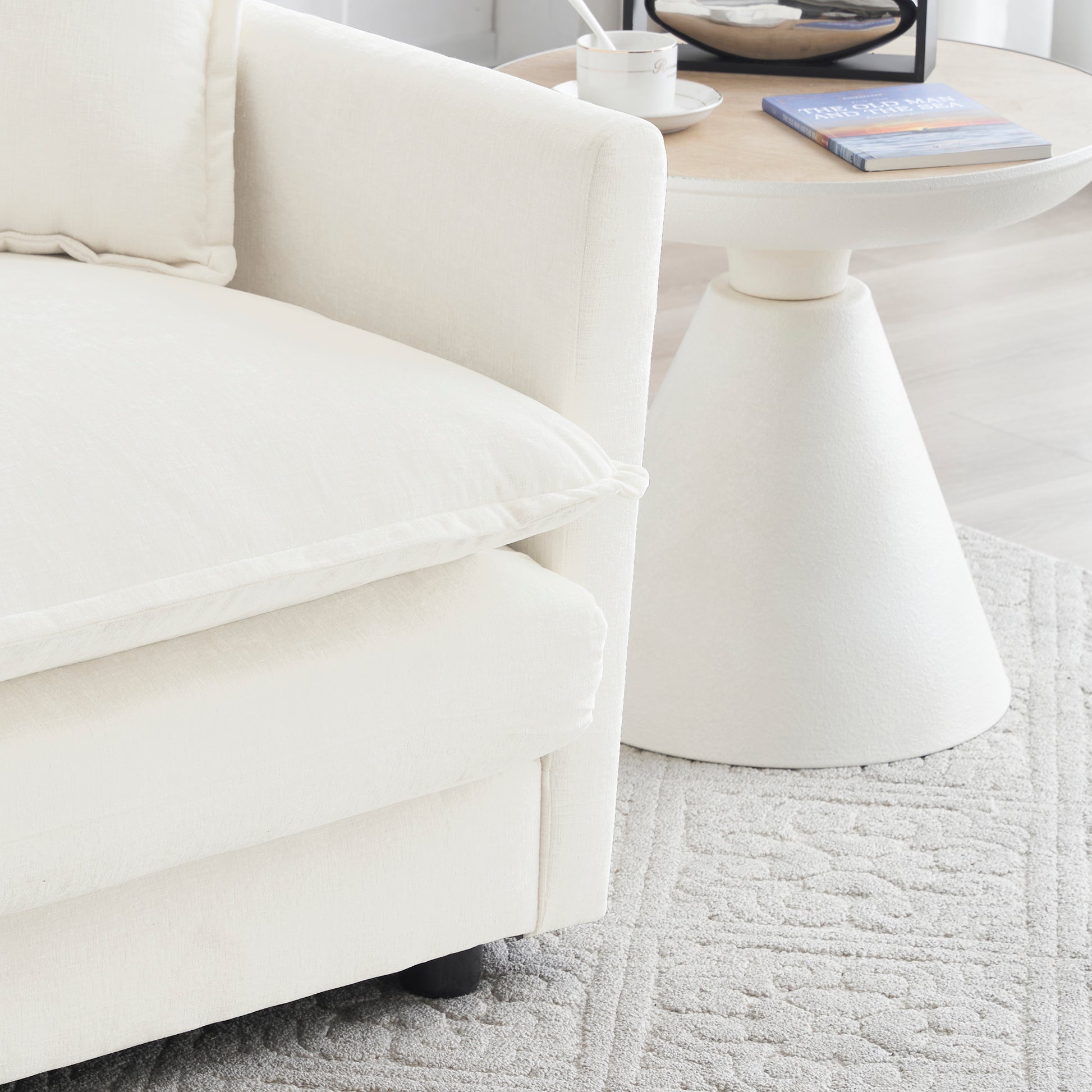6 Seat White Chenille Sofa Set - Large Sectional Sofa