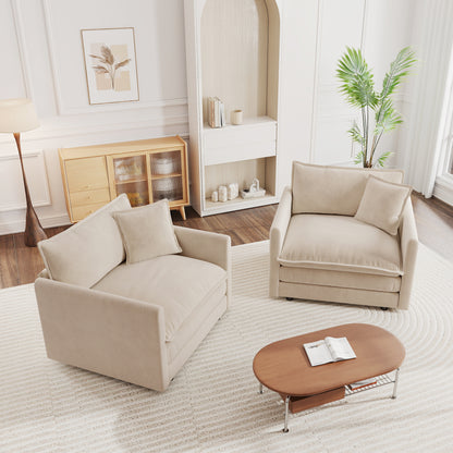 Accent Chair Set of 2, High-end Chenille Upholstered Armchairs, Living Room Side Chairs with Toss Pillow, Light Coffee Chenille