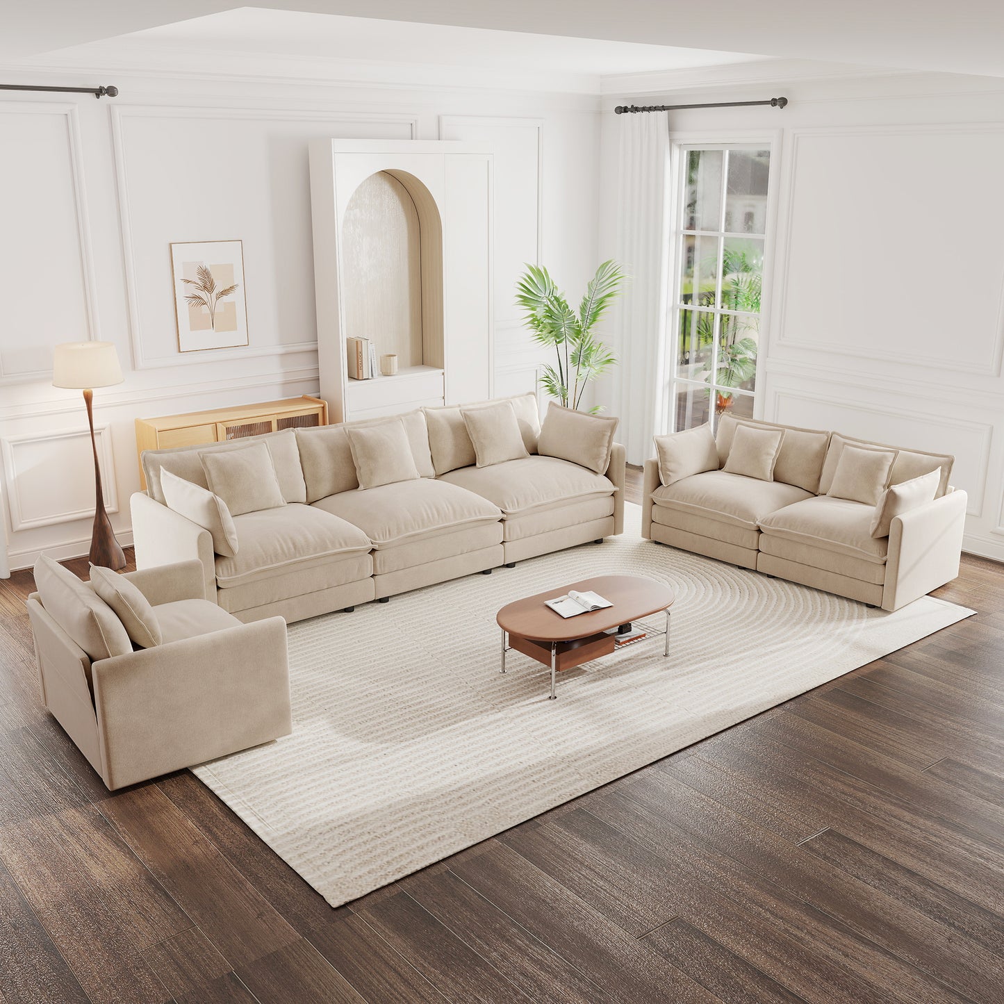 Modern Sofa Couch, 3 Piece Set Extra Deep Seat Sectional Sofa for Living Room, Oversized Sofa, 3 Seat Sofa, Loveseat and Single Sofa, Light Coffee Chenille