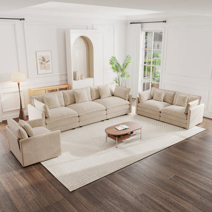 Modern Sofa Couch, 3 Piece Set Extra Deep Seat Sectional Sofa for Living Room, Oversized Sofa, 3 Seat Sofa, Loveseat and Single Sofa, Light Coffee Chenille
