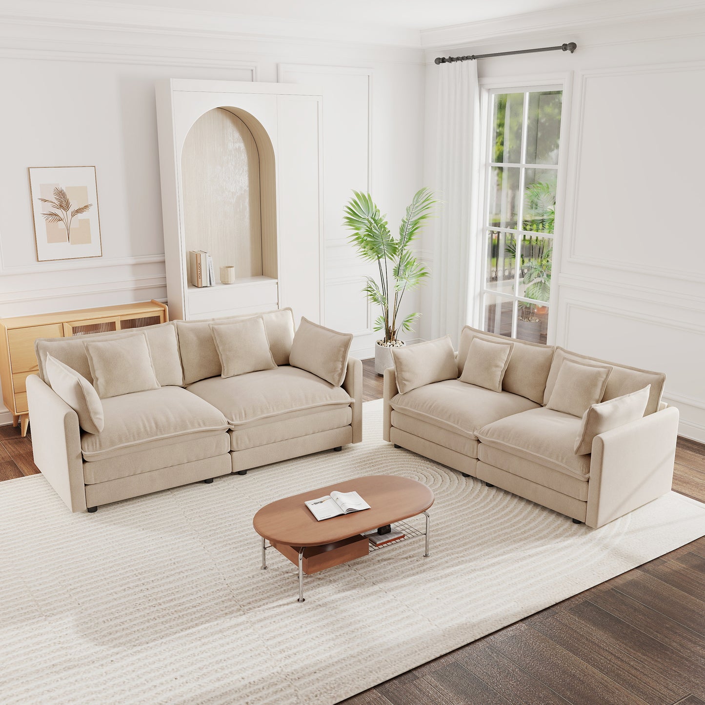 2 - Piece Living Room Set , 2 Pieces Upholstered Loveseat and Couch for Home Office Lounge,  Sofa Set of 2, 2-Piece (2+2 Seat) Couch Set For Living Room ,Light Coffee Chenille