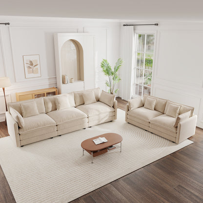 Sofa Set of 2 Chenille Couch, 2+3 Seater Sofa Set Deep Seat Sofa, Modern Sofa Set for Living Room, Light Coffee Chenille