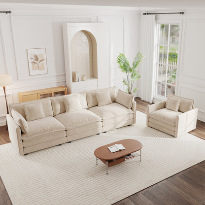2-Piece Upholstered Sofa, Living Room Sectional Sofa Set Modern Sofa Couches Set , Deep Seat Sofa for Living Room Apartment, 1+3 Seat Light Coffee Chenille