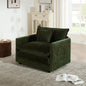 Comfy Deep Single Seat Sofa Upholstered Reading Armchair Living Room Chair Green Chenille Fabric , 1 Toss Pillow