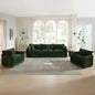 Sofa Set of 3, 1+1+3 Seats Living Room Sofa Set, Accent Chair, Loveseat, and Three-Seat Sofa Modern Style Round Arms 3 Piece Sofa Set, Green Chenille
