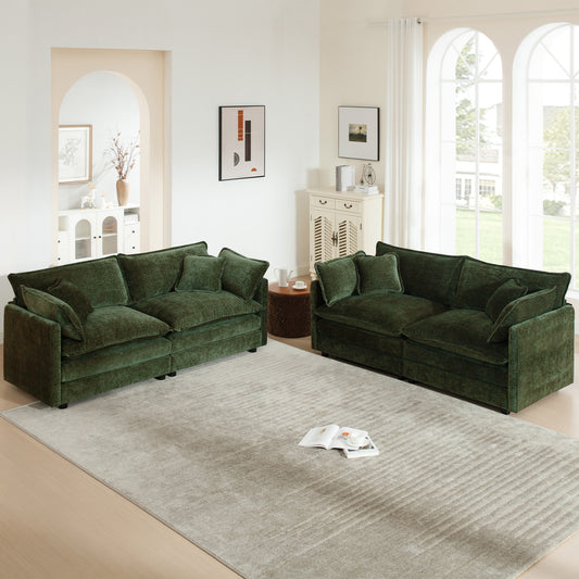 2 - Piece Living Room Set , 2 Pieces Upholstered Loveseat and Couch for Home Office Lounge,  Sofa Set of 2, 2-Piece (2+2 Seat) Couch Set For Living Room ,Green Chenille
