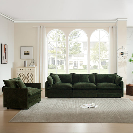 2-Piece Upholstered Sofa, Living Room Sectional Sofa Set Modern Sofa Couches Set , Deep Seat Sofa for Living Room Apartment, 1+3 Seat Green Chenille