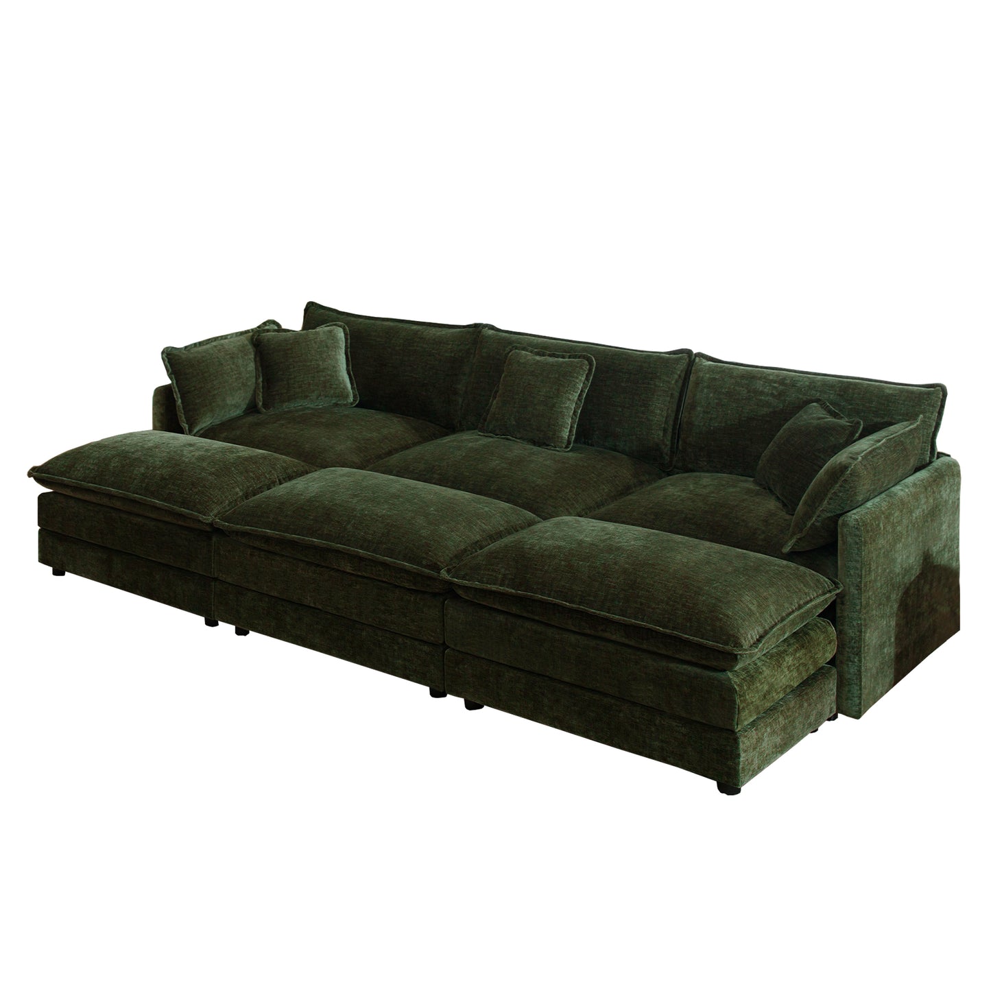 Green Modular 3 Seat Sectional Sofa with Ottomans and Chenille Fabric for Living Room