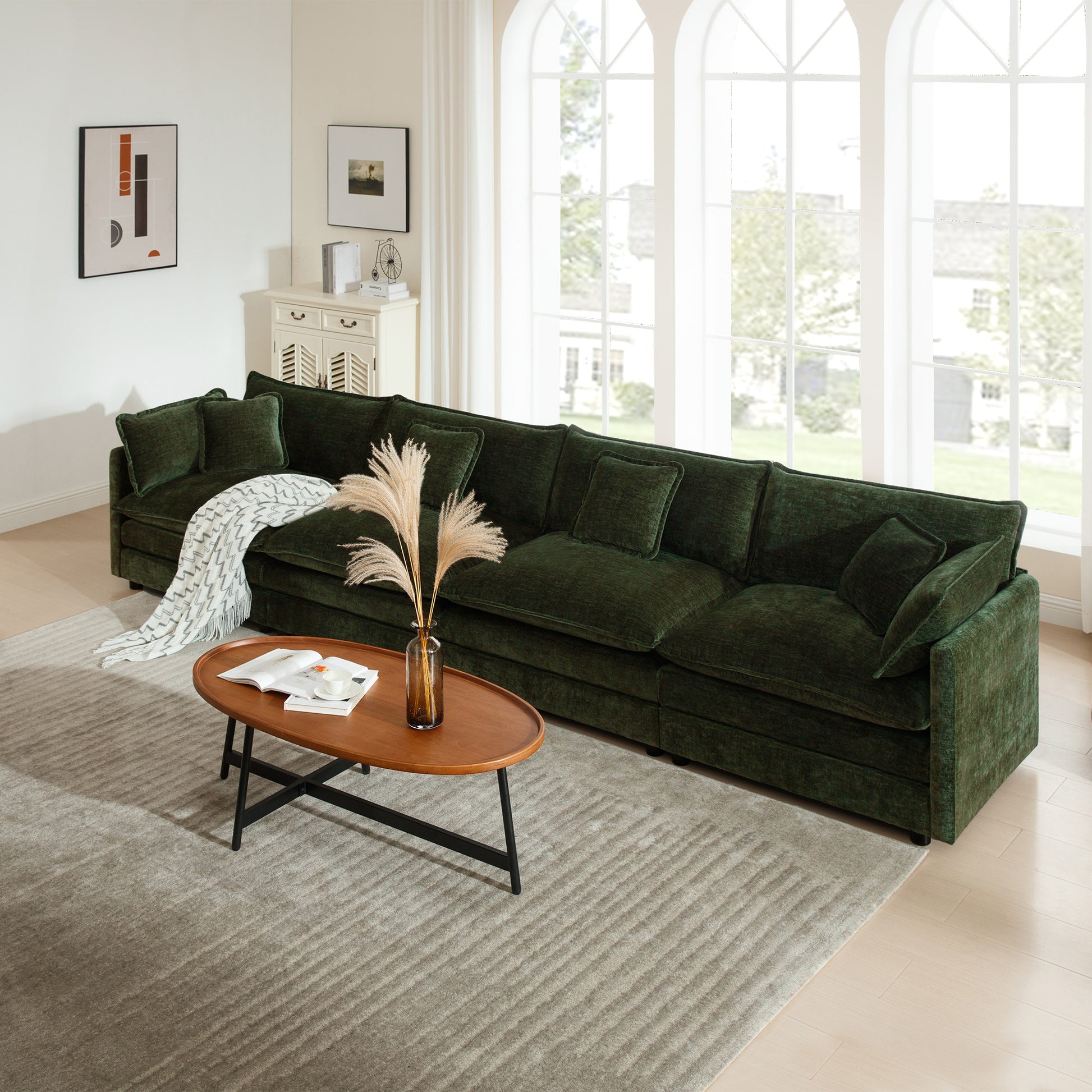 Free Combination Modular Sofa Free,4 Seater Sofa Comfy Chenille Fabric,Sectional Sofa Couch,Green Chenille