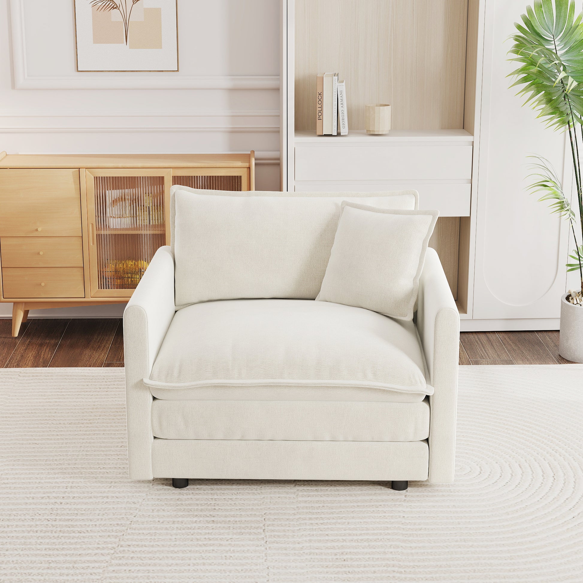 White Chenille Sofa - Comfortable Single Seat Reading Armchair