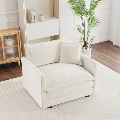 White Chenille Sofa - Comfortable Single Seat Reading Armchair