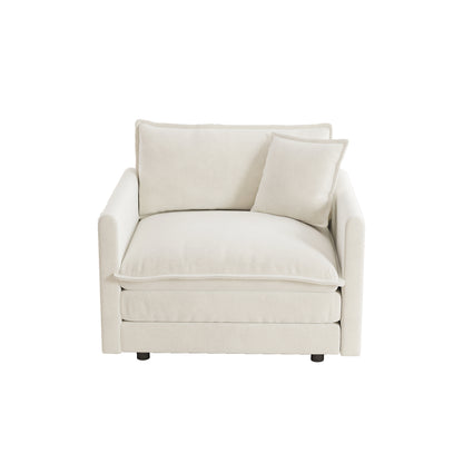 White Chenille Sofa - Comfortable Single Seat Reading Armchair