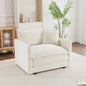 Comfy Deep Single Seat Sofa Upholstered Reading Armchair Living Room Chair White Chenille Fabric , 1 Toss Pillow