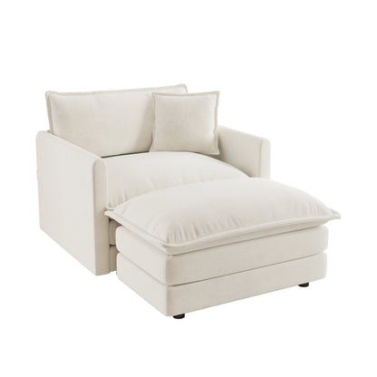 Modern Accent Chair with Ottoman - White Chenille, Comfortable Reading Chair