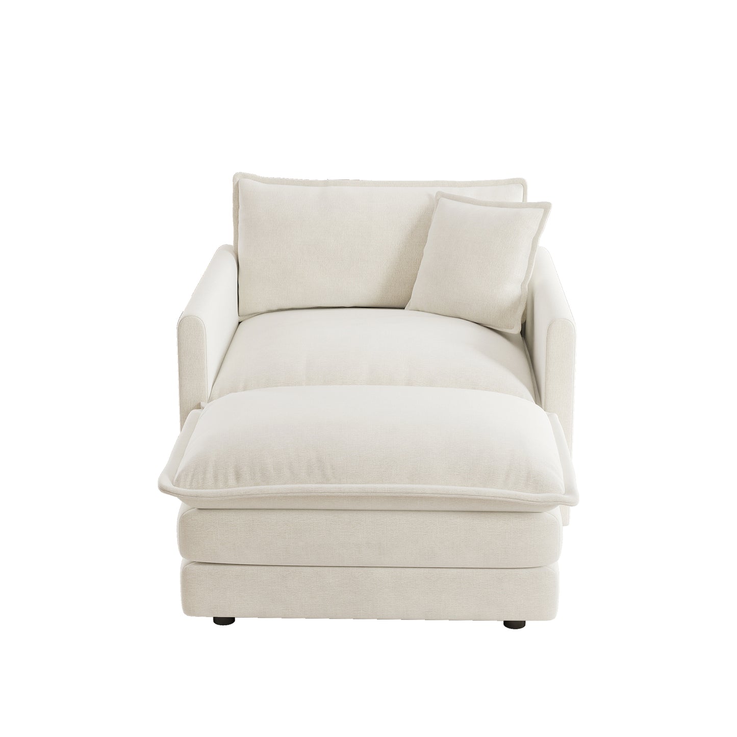 Modern Accent Chair with Ottoman - White Chenille, Comfortable Reading Chair