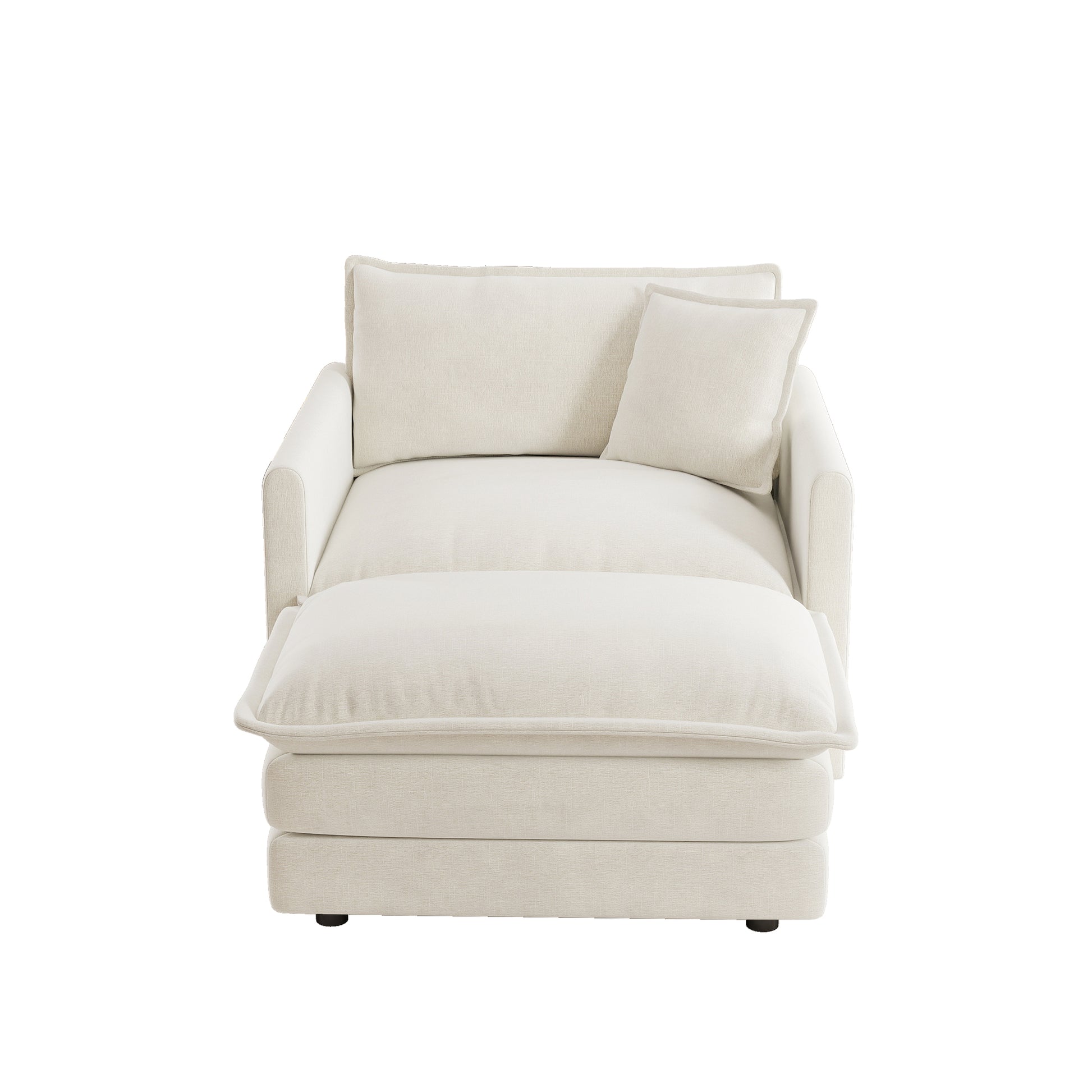 Modern Accent Chair with Ottoman - White Chenille, Comfortable Reading Chair