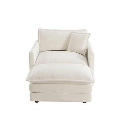 Modern Accent Chair with Ottoman - White Chenille, Comfortable Reading Chair