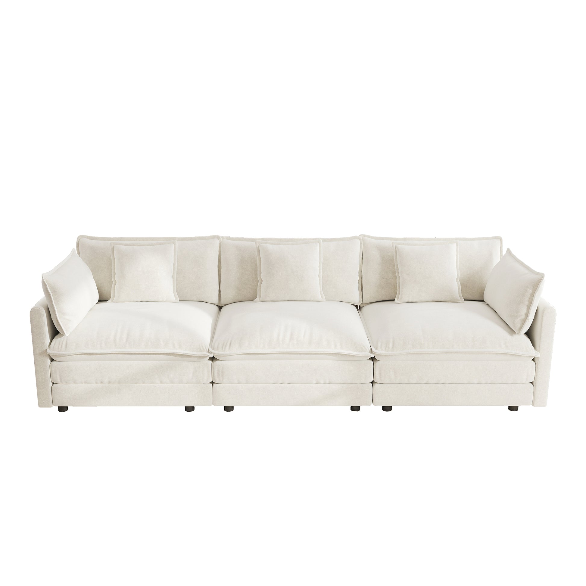 Mid-Century Modern 3-Seater Sofa - White Chenille Couch for Living Room