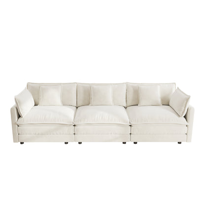 Mid-Century Modern 3-Seater Sofa - White Chenille Couch for Living Room