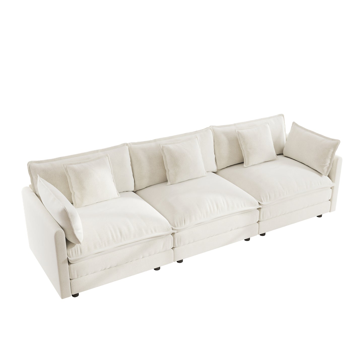 Mid-Century Modern 3-Seater Sofa - White Chenille Couch for Living Room