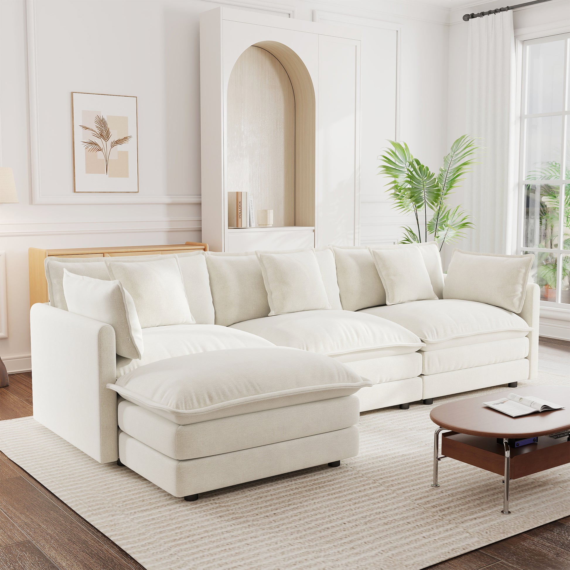 3 Seat White Chenille Modular Sectional Sofa