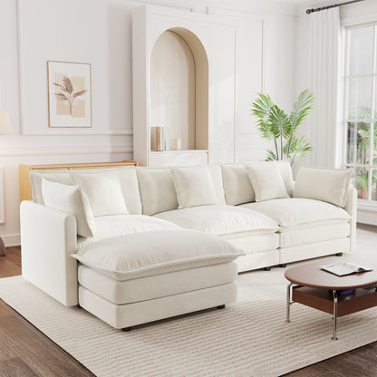 3 Seat White Chenille Modular Sectional Sofa