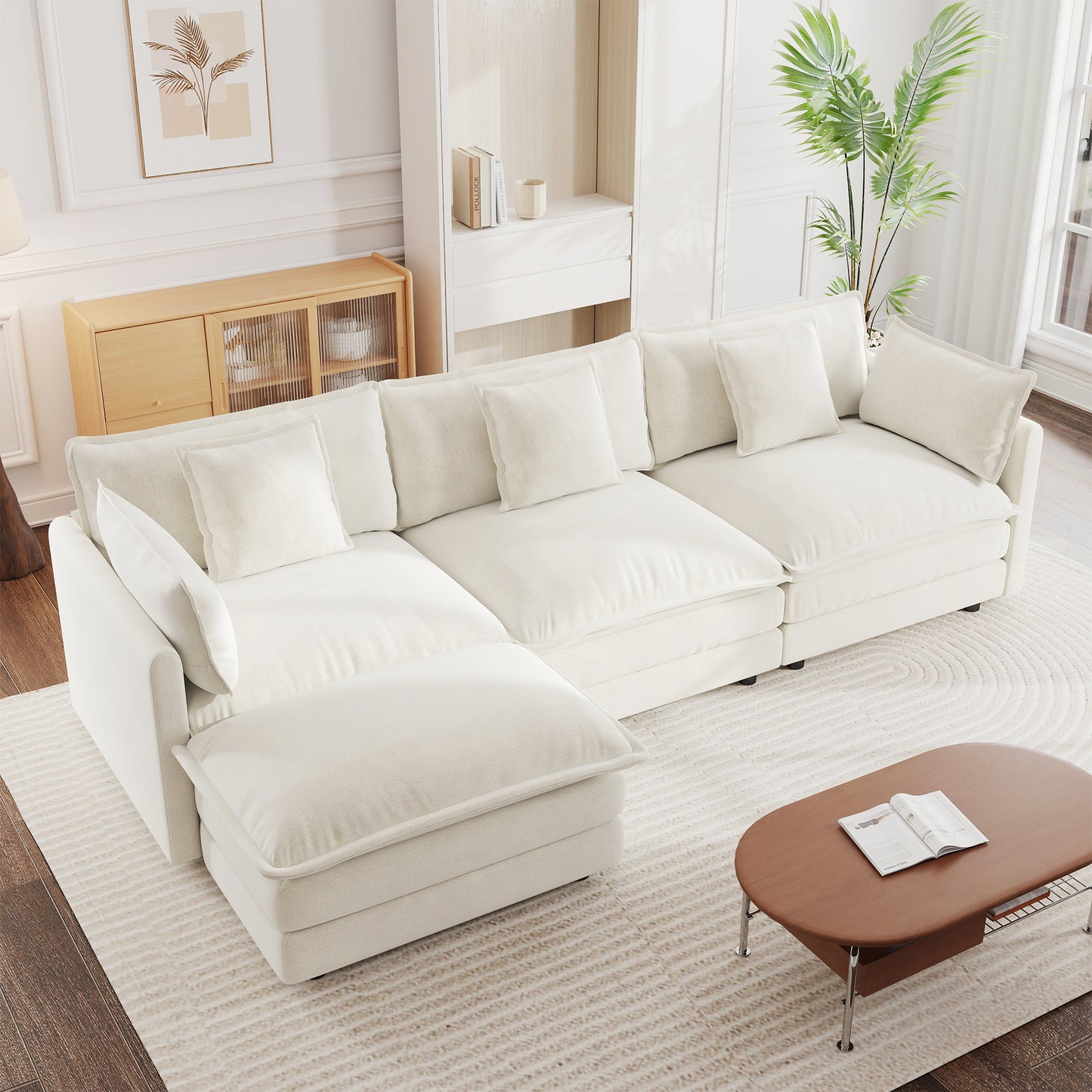3 Seat White Chenille Modular Sectional Sofa