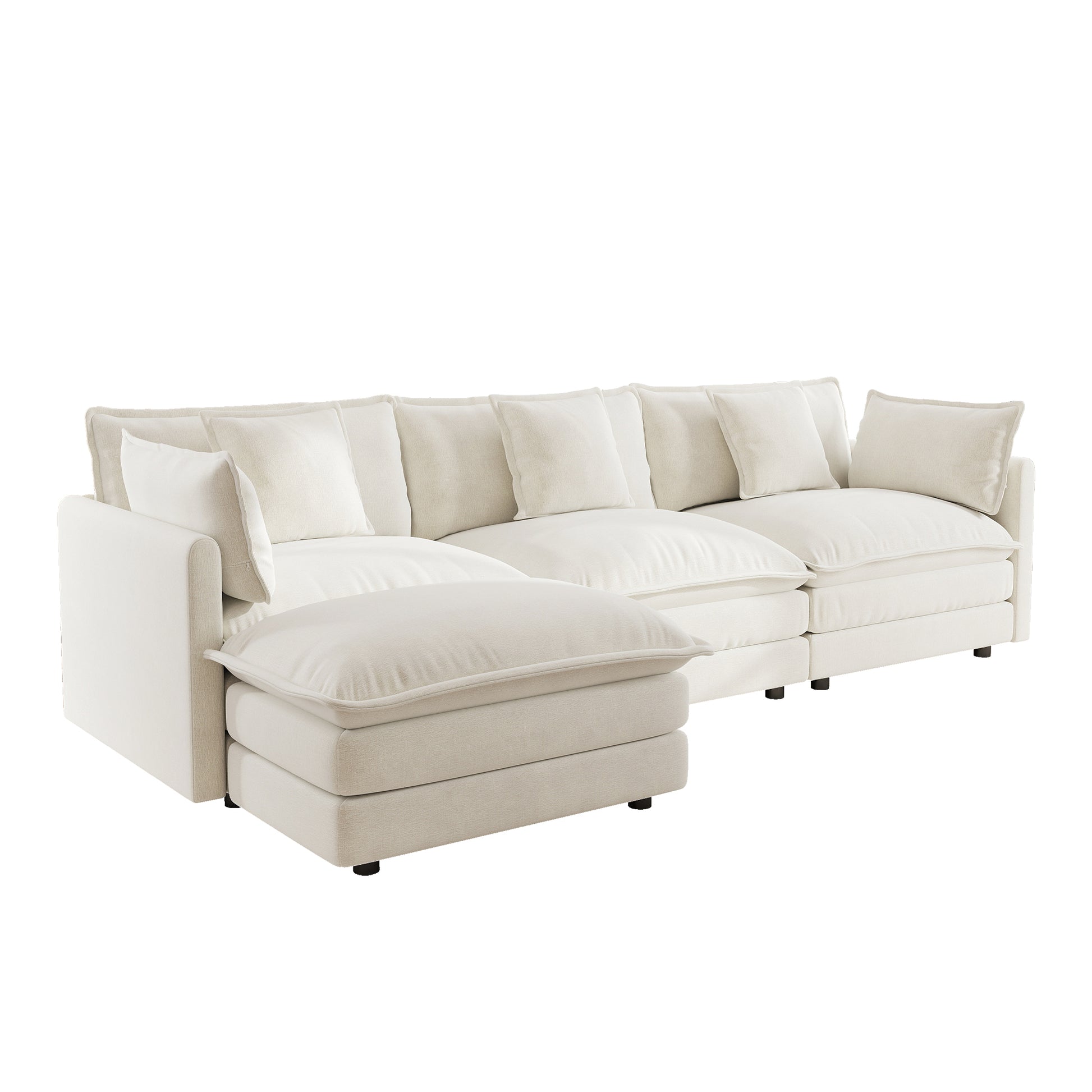 3 Seat White Chenille Modular Sectional Sofa