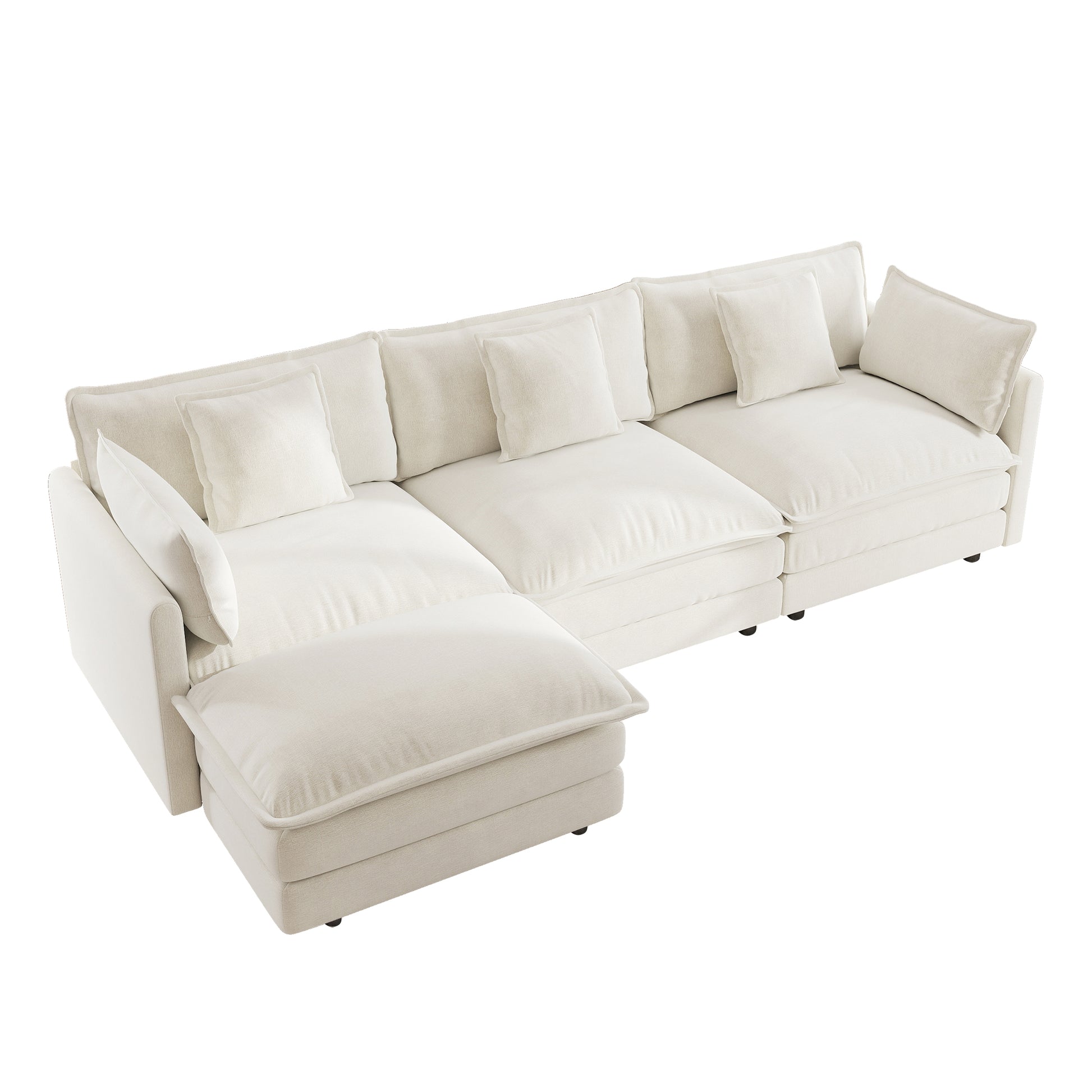3 Seat White Chenille Modular Sectional Sofa
